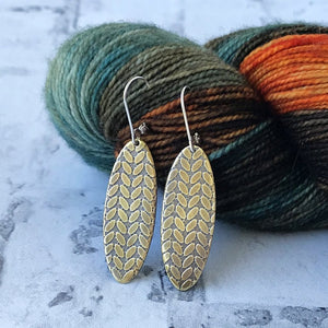 Jolee brass stockinette knit stitch earrings