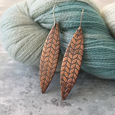 PAULA copper stockinette knit stitch earrings